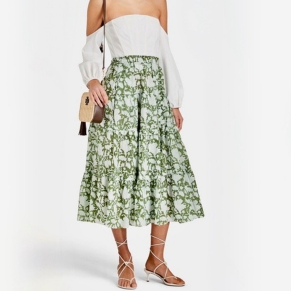 Maje Jitale‎ Floral Printed Ruffled Midi Skirt Size XL Cottagecore Travel Twee - Picture 2 of 16